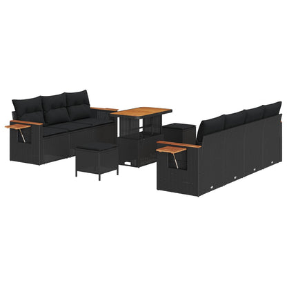 Set Divano da Giardino con cuscino 13 pcs Nero polyrattan | homemem39