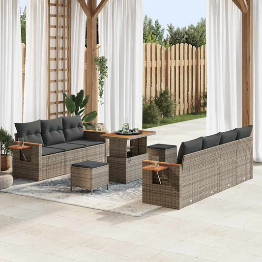 Set Divano da Giardino con cuscino 10 pcs Grigio Poly Rattan