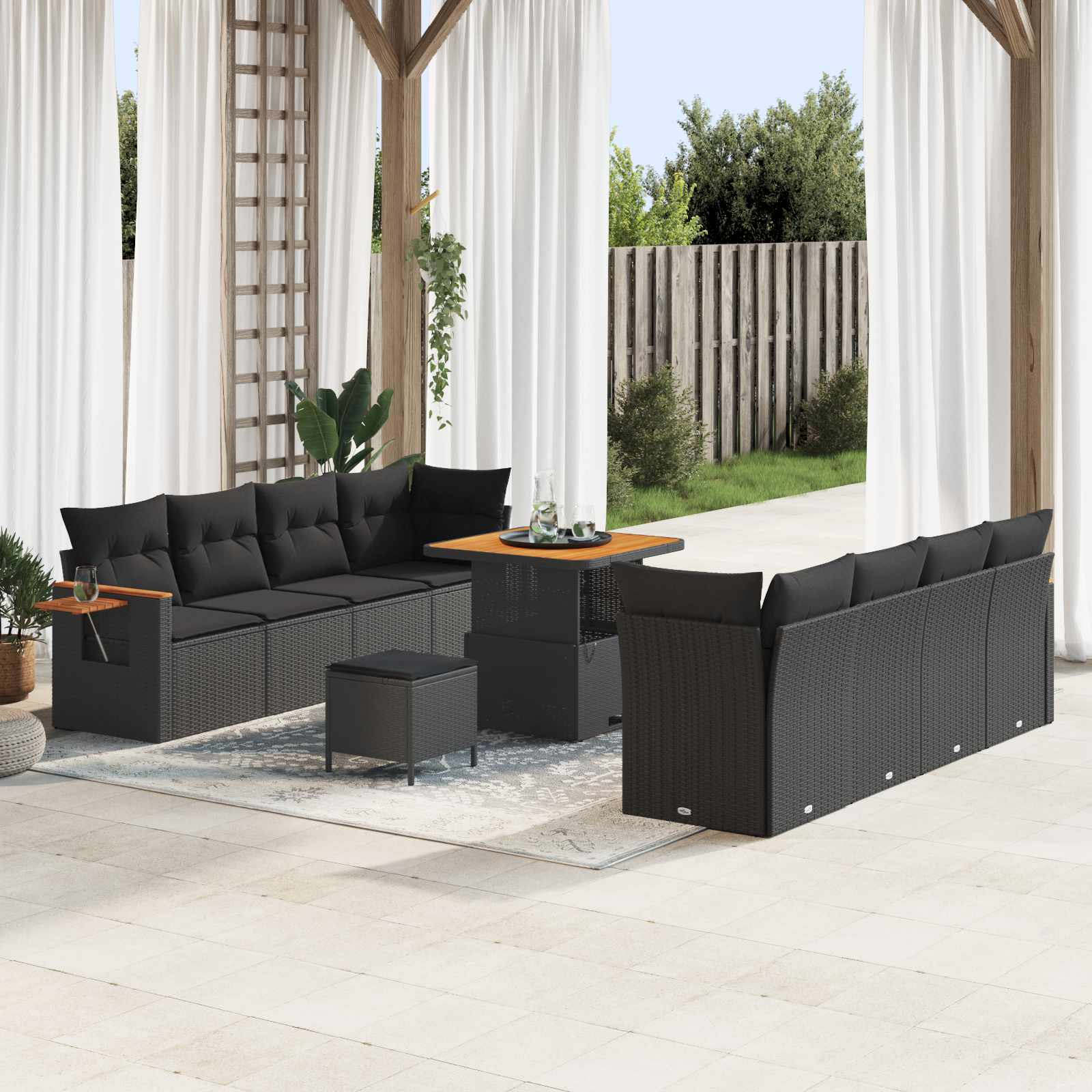 Set Divano da Giardino con cuscino 12 pcs Nero polyrattan | homemem39