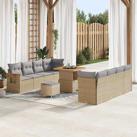 Set Divano da Giardino con cuscino 11 pcs Beige Poly Rattan