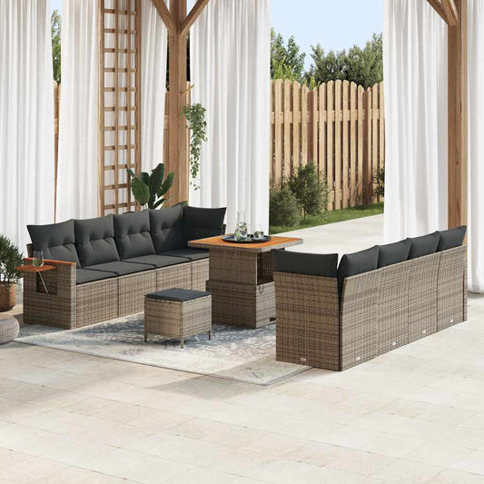 Set Divano da Giardino con cuscino 11 pcs Grigio Poly Rattan