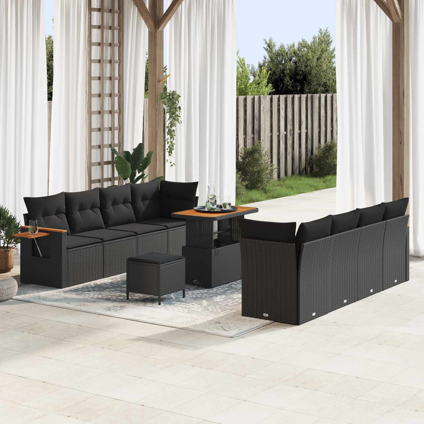 Set Divano da Giardino con cuscino 12 pcs Nero polyrattan | homemem39
