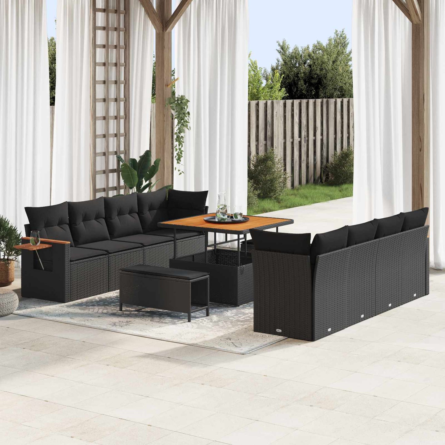 Set Divano da Giardino con cuscino 12 pcs Nero polyrattan | homemem39