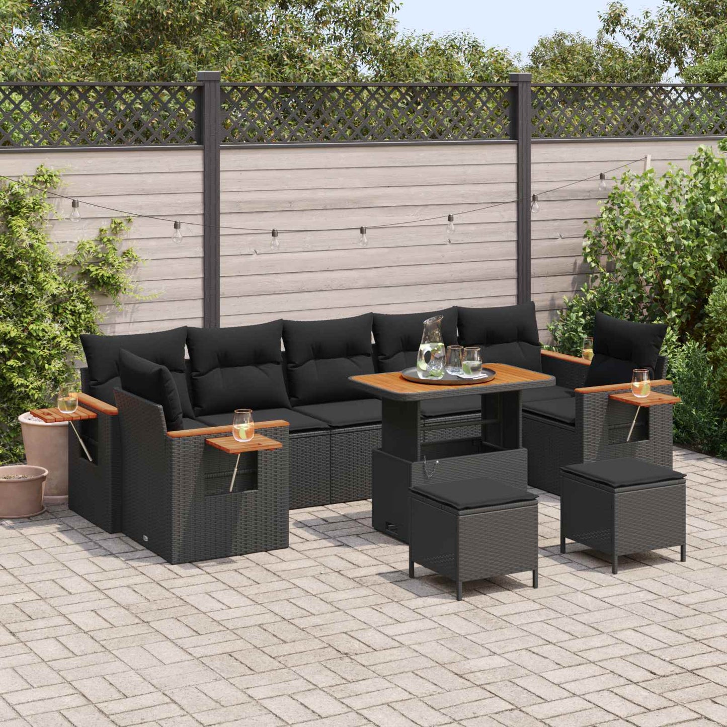 Set Divano da Giardino con cuscino 13 pcs Nero polyrattan | homemem39
