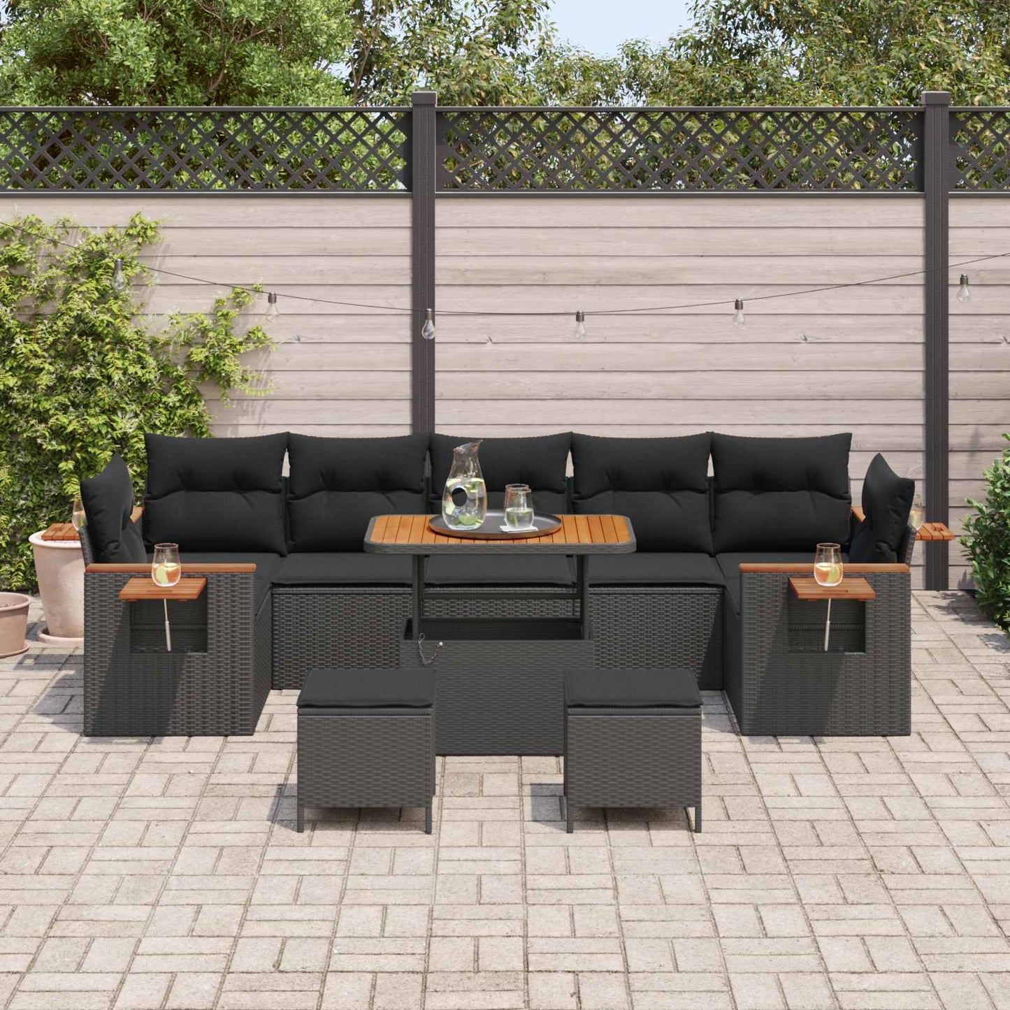 Set Divano da Giardino con cuscino 13 pcs Nero polyrattan | homemem39