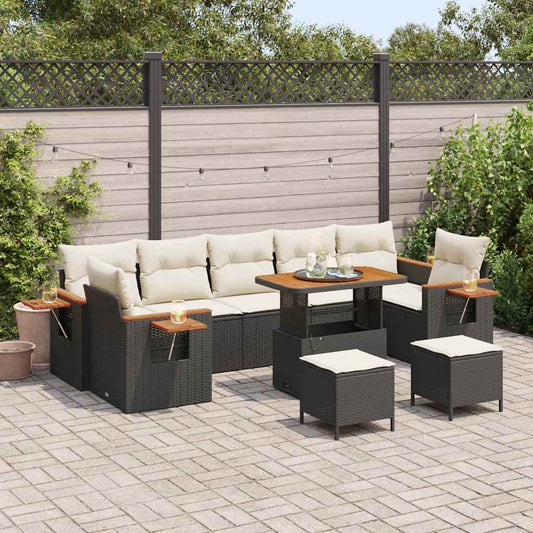 Set Divano da Giardino 13 pcs Nero e Crema polyrattan