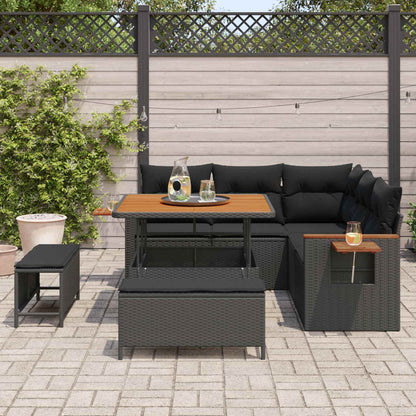 Set Divano da Giardino con cuscino 9 pcs Nero polyrattan