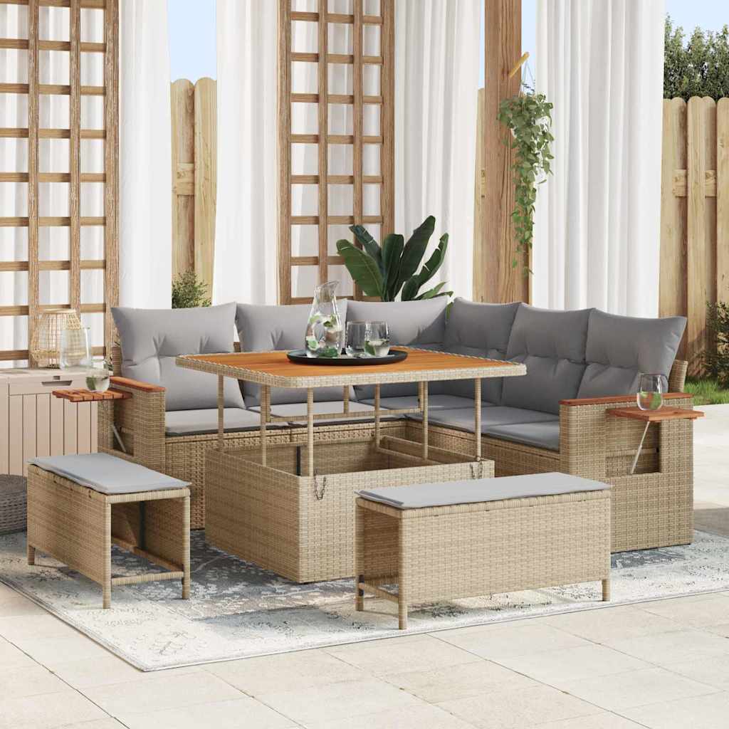 Set Divano da Giardino 9 pcs Beige e Grigio Chiaro polyrattan | homemem39