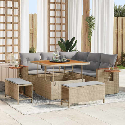 Set Divano da Giardino 9 pcs Beige e Grigio Chiaro polyrattan | homemem39