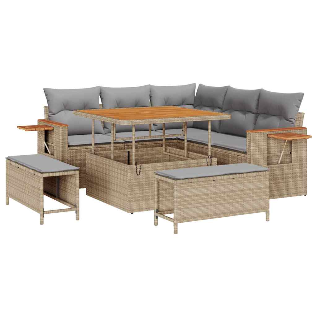 Set Divano da Giardino 9 pcs Beige e Grigio Chiaro polyrattan | homemem39