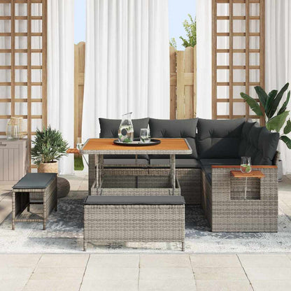 Set Divano da Giardino con cuscino Grigio Poly Rattan