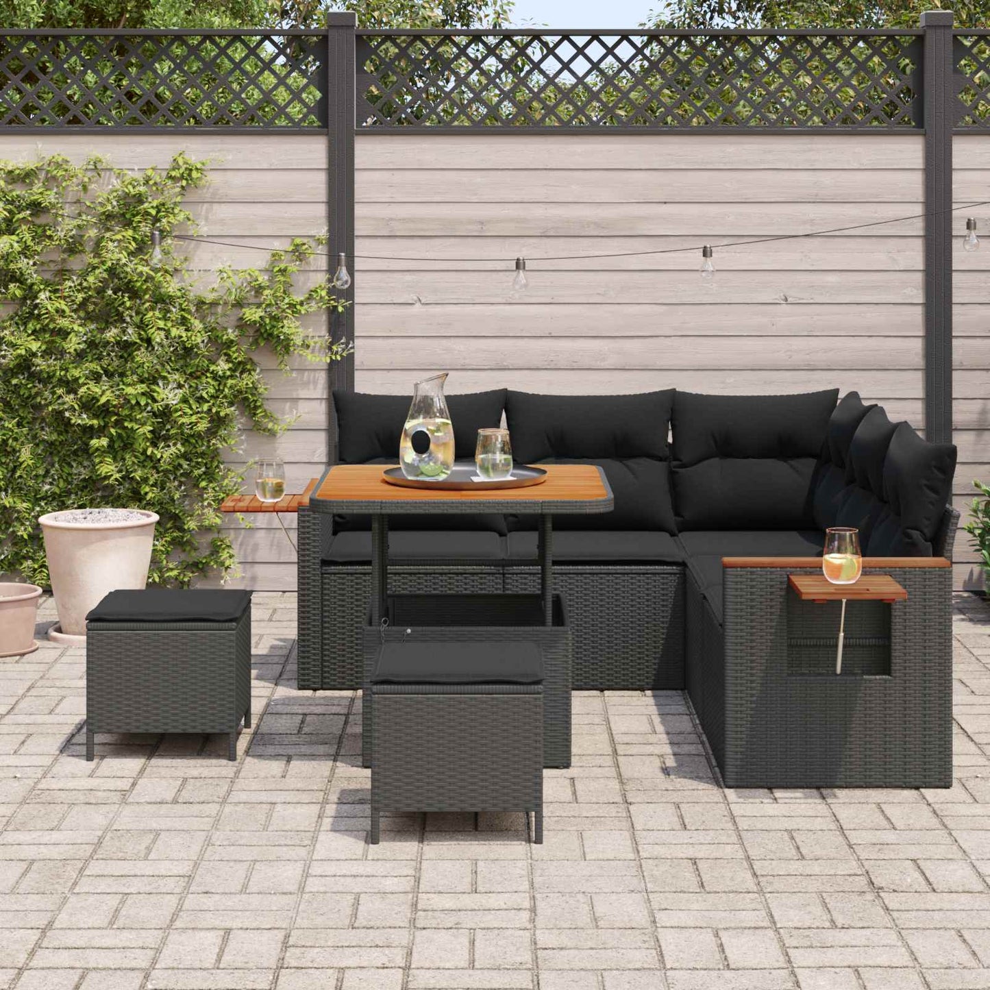 Set Divano da Giardino con cuscino 9 pcs Nero polyrattan | homemem39