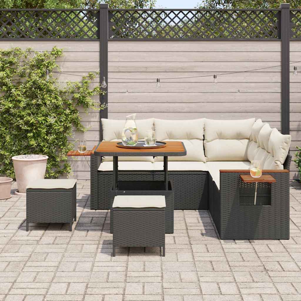 Set Divano da Giardino 9 pcs Nero e Crema polyrattan | homemem39