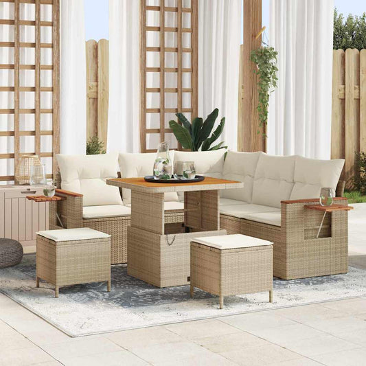 Set Divano da Giardino 9 pz 8-Numero di posti Beige e Crema
