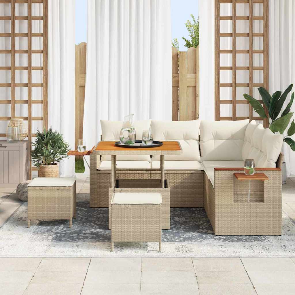 Set Divano da Giardino 9 pz 8-Numero di posti Beige e Crema