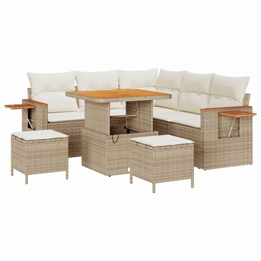 Set Divano da Giardino 9 pz 8-Numero di posti Beige e Crema