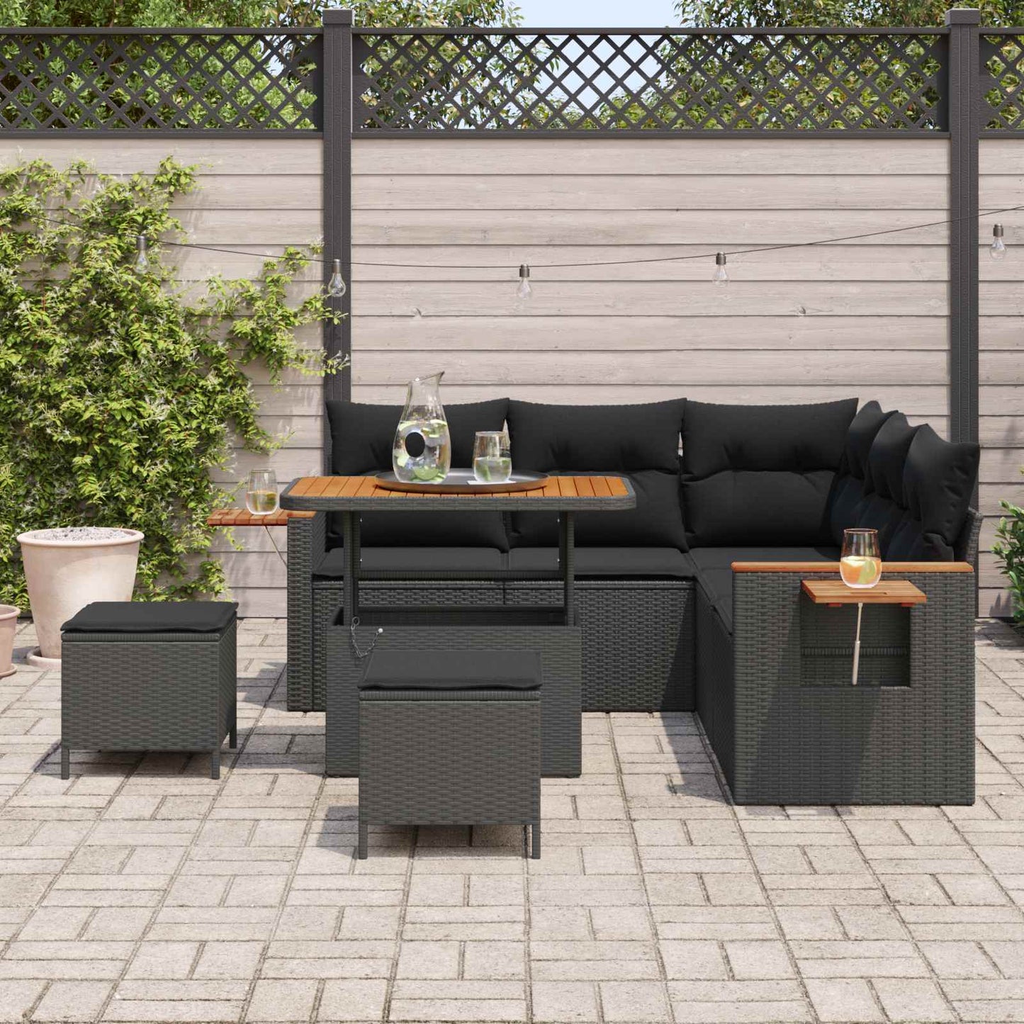 Set Divano da Giardino con cuscino 9 pcs Nero polyrattan | homemem39