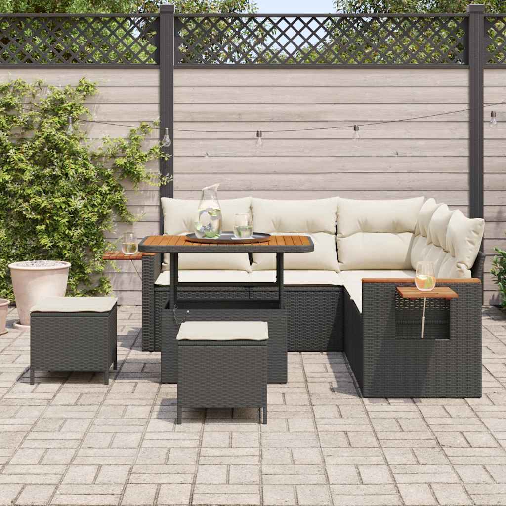 Set Divano da Giardino 9 pcs Nero e Crema polyrattan | homemem39