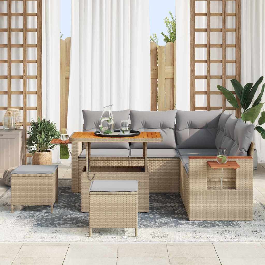Set Divano da Giardino 9 pcs Beige e Grigio Chiaro polyrattan | homemem39