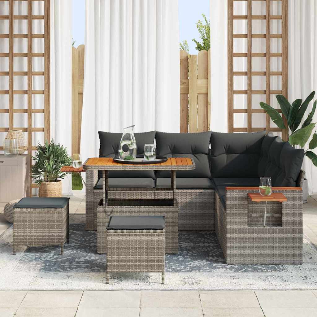 Set Divano da Giardino con cuscino Grigio Poly Rattan