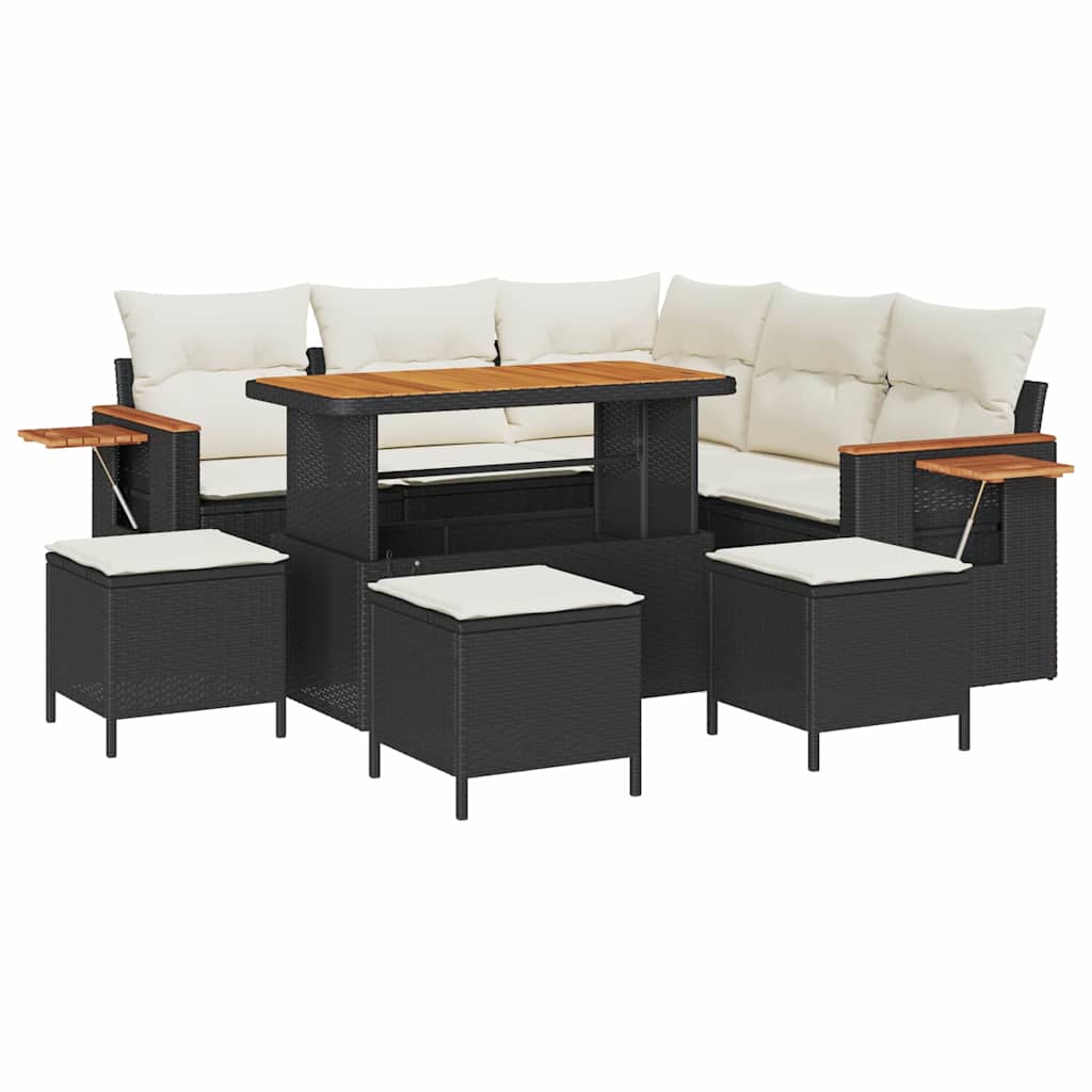 Set Divano da Giardino 10 pcs Nero e Crema polyrattan | homemem39