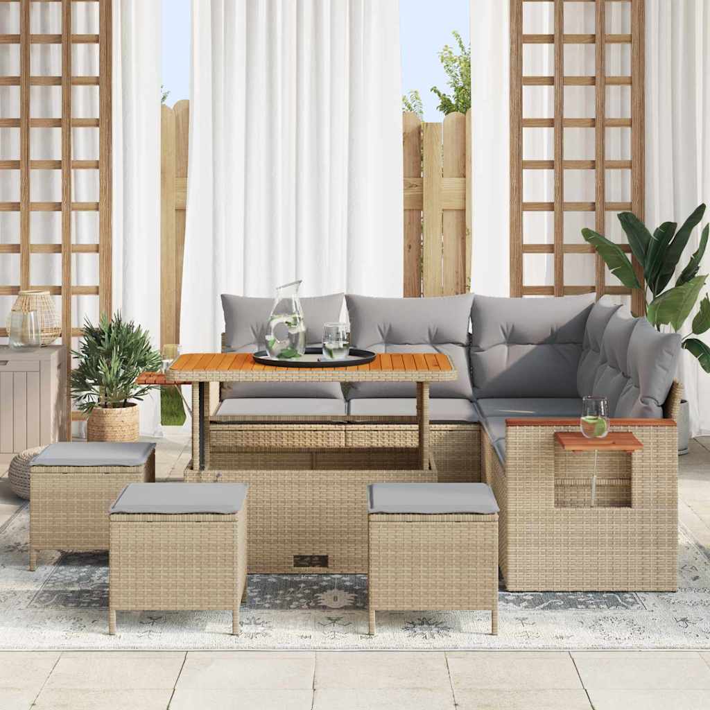 Set Divano da Giardino 10 pcs Beige e Grigio Chiaro polyrattan | homemem39