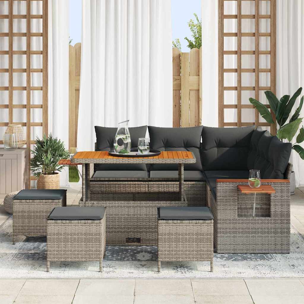 Set Divano da Giardino con cuscino Grigio Poly Rattan