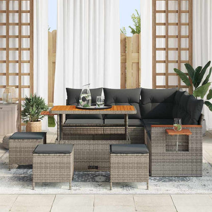 Set Divano da Giardino con cuscino Grigio Poly Rattan