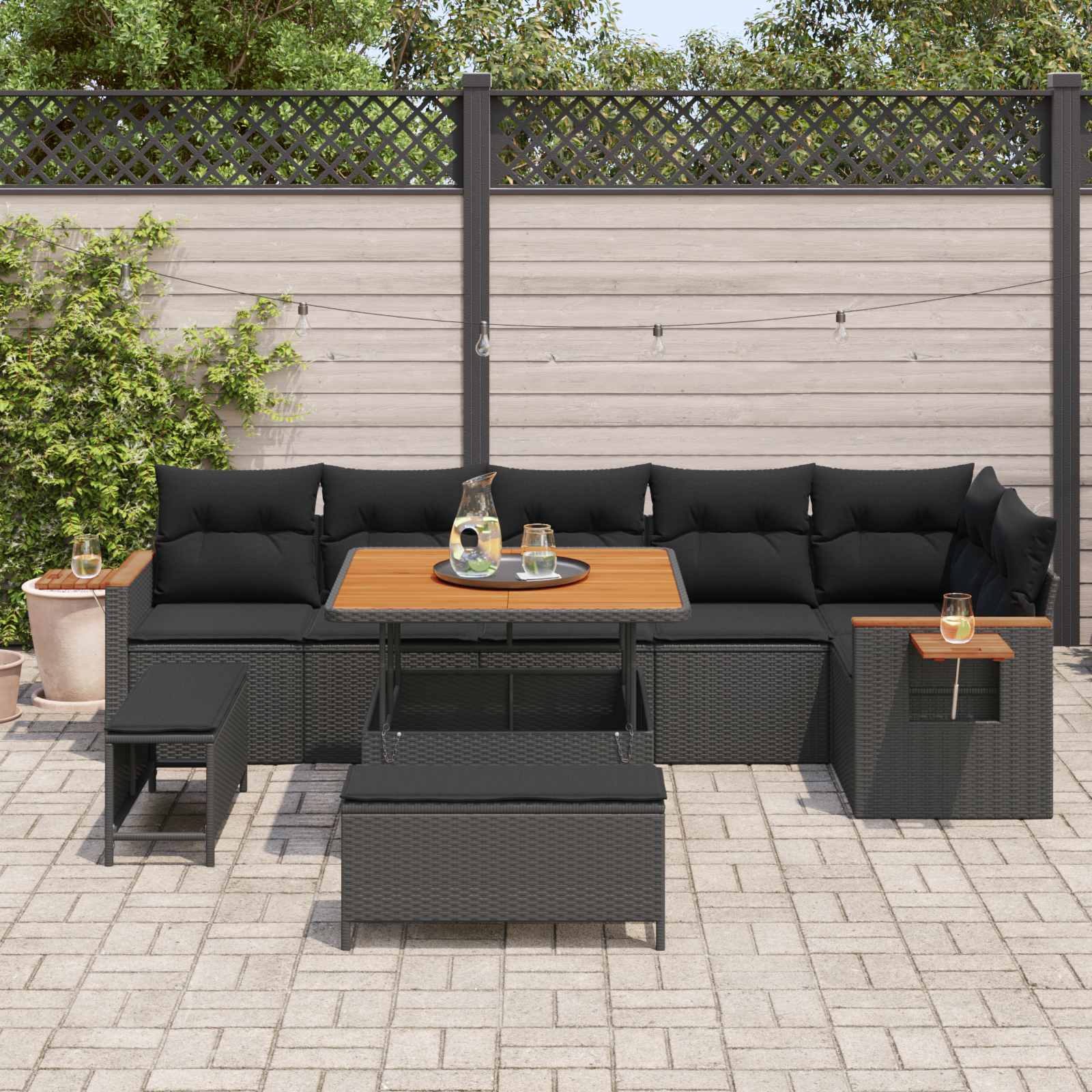 Set Divano da Giardino con cuscino 11 pcs Nero polyrattan | homemem39