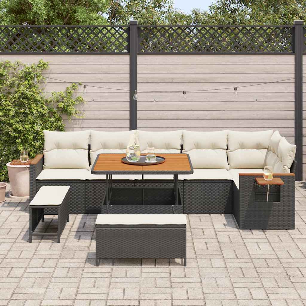 Set Divano da Giardino 11 pcs Nero e Crema polyrattan | homemem39
