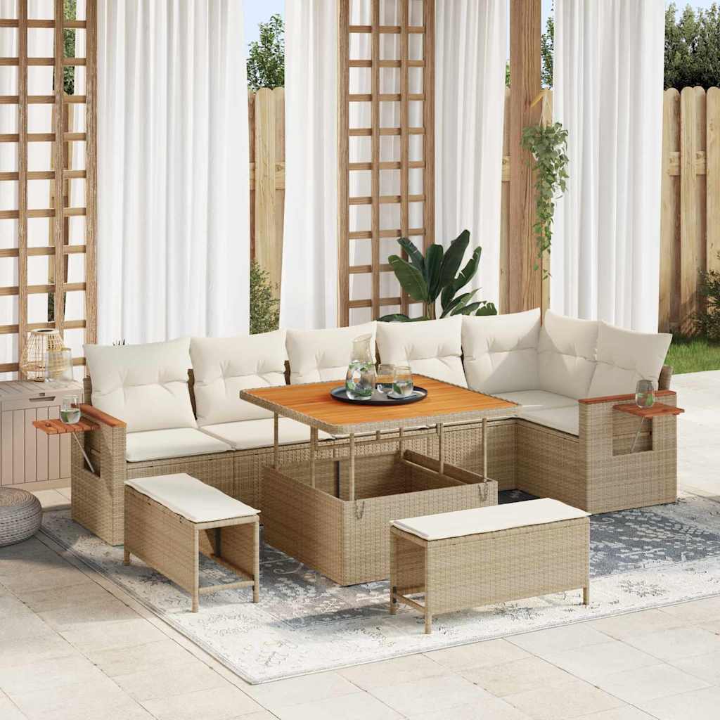 Set Divano da Giardino 11 pcs Beige e Crema polyrattan | homemem39