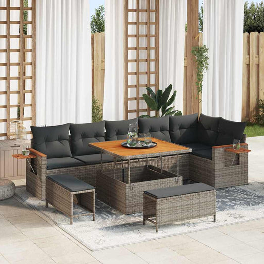 Set Divano da Giardino con cuscino 11 pcs Grigio polyrattan