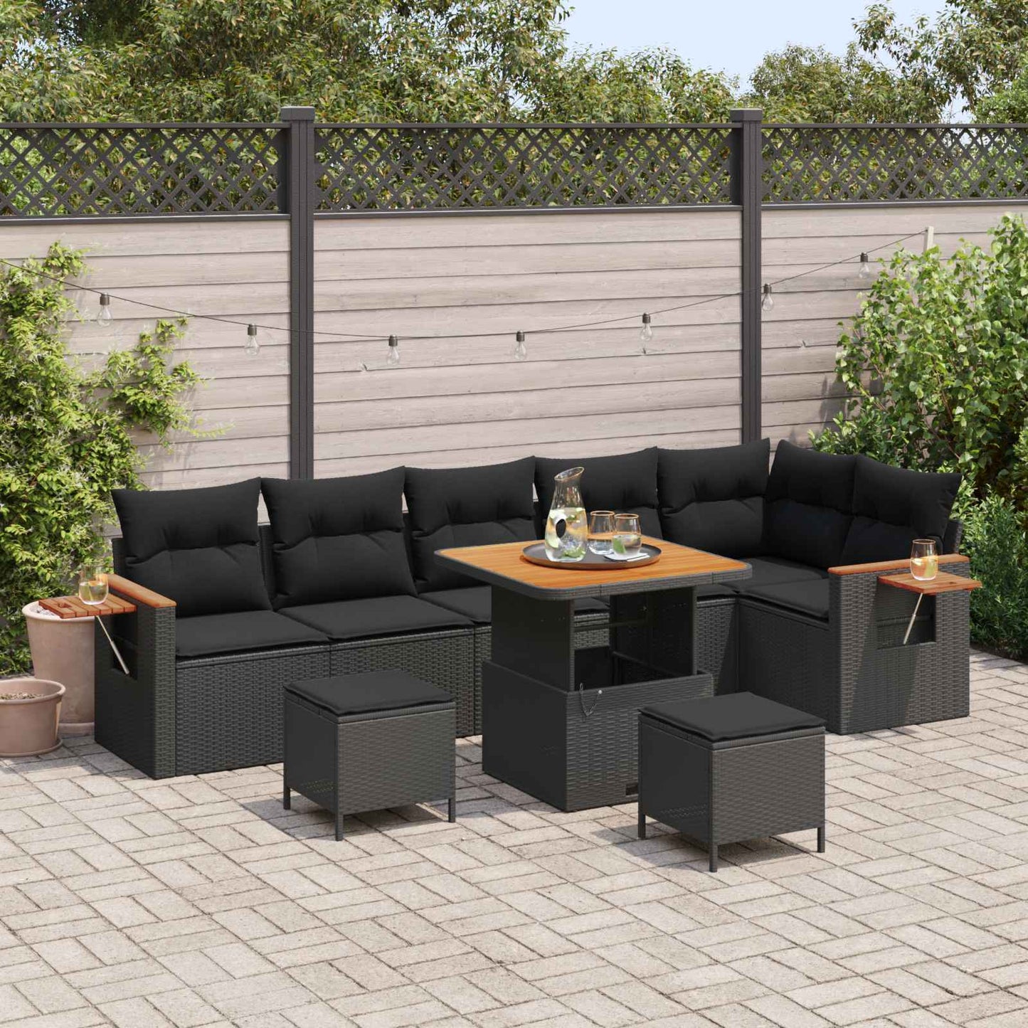 Set Divano da Giardino con cuscino 11 pcs Nero polyrattan | homemem39