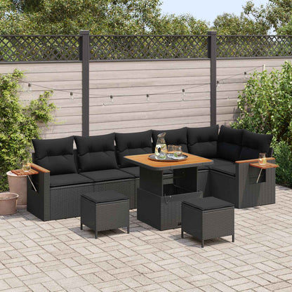 Set Divano da Giardino con cuscino 11 pcs Nero polyrattan | homemem39