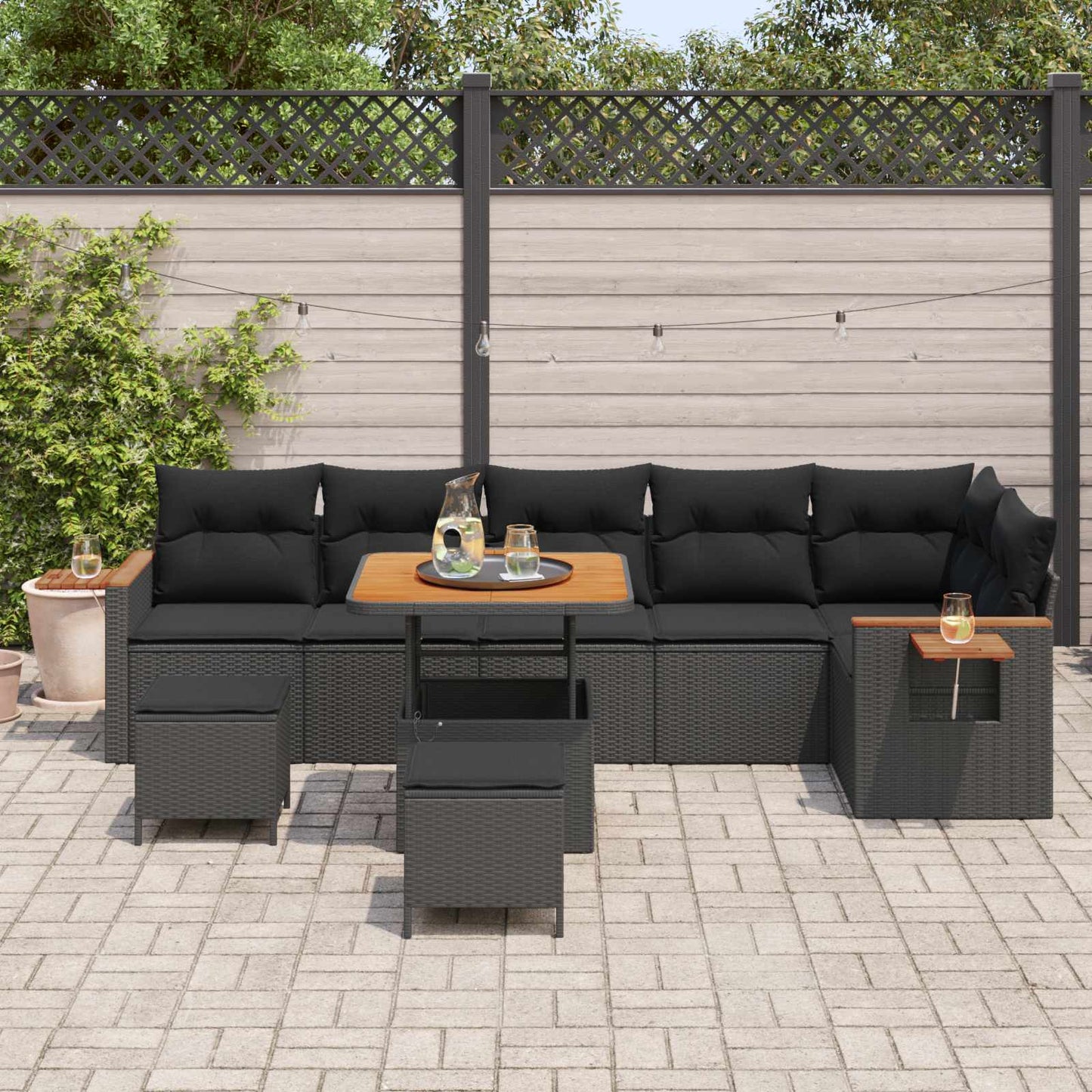 Set Divano da Giardino con cuscino 11 pcs Nero polyrattan | homemem39