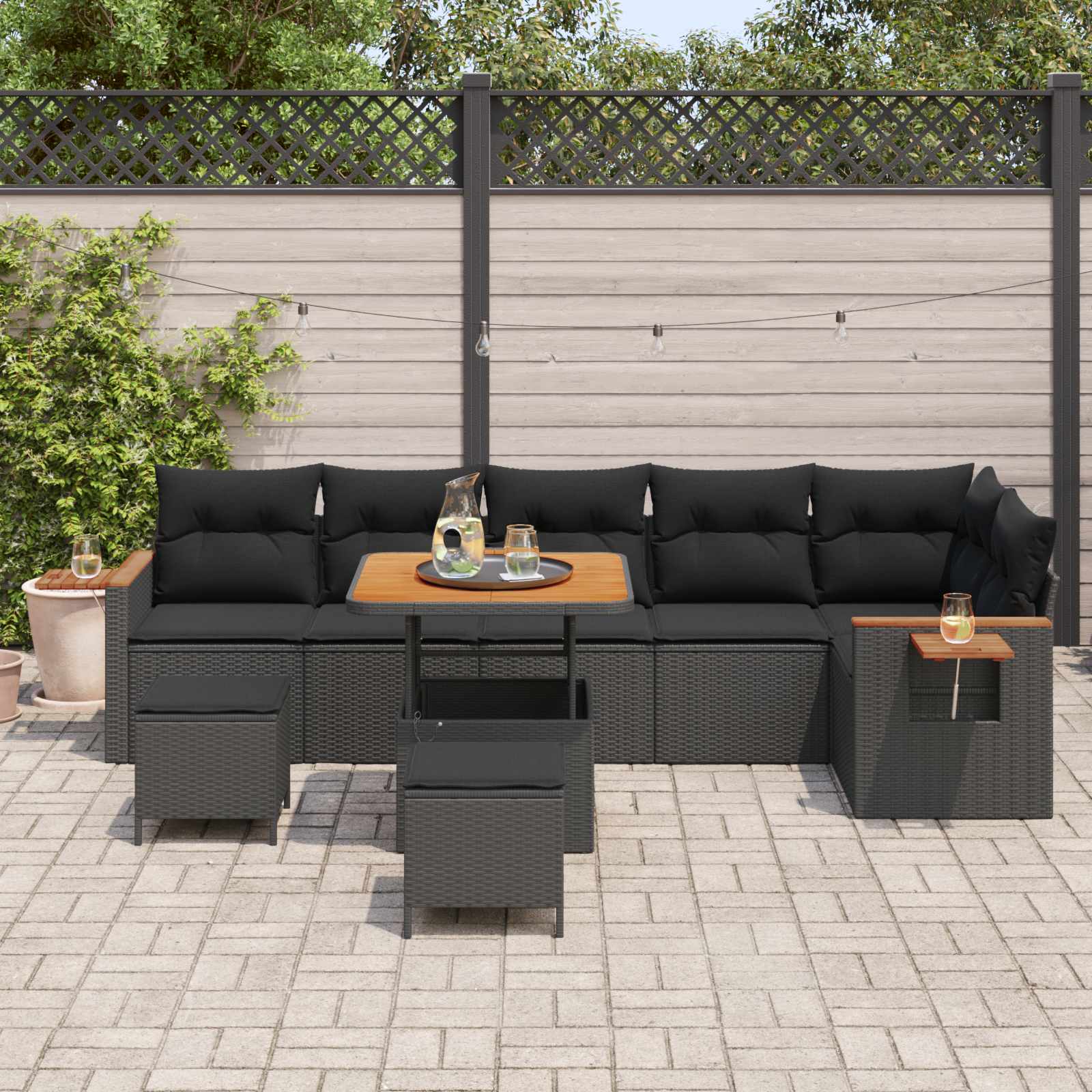 Set Divano da Giardino con cuscino 11 pcs Nero polyrattan | homemem39