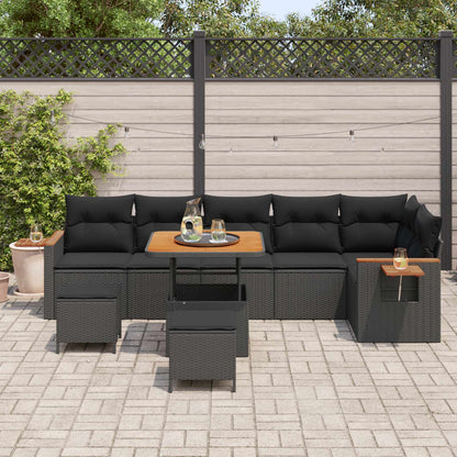 Set Divano da Giardino con cuscino 11 pcs Nero polyrattan | homemem39