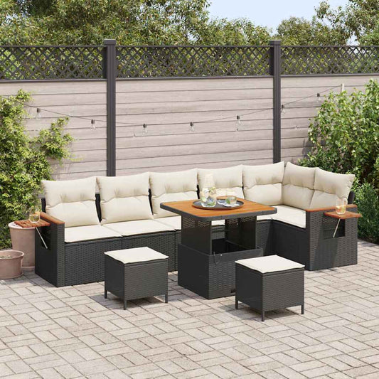 Set Divano da Giardino 11 pcs Nero e Crema polyrattan