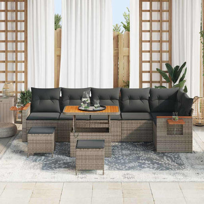 Set Divano da Giardino con cuscino 11 pcs Grigio polyrattan