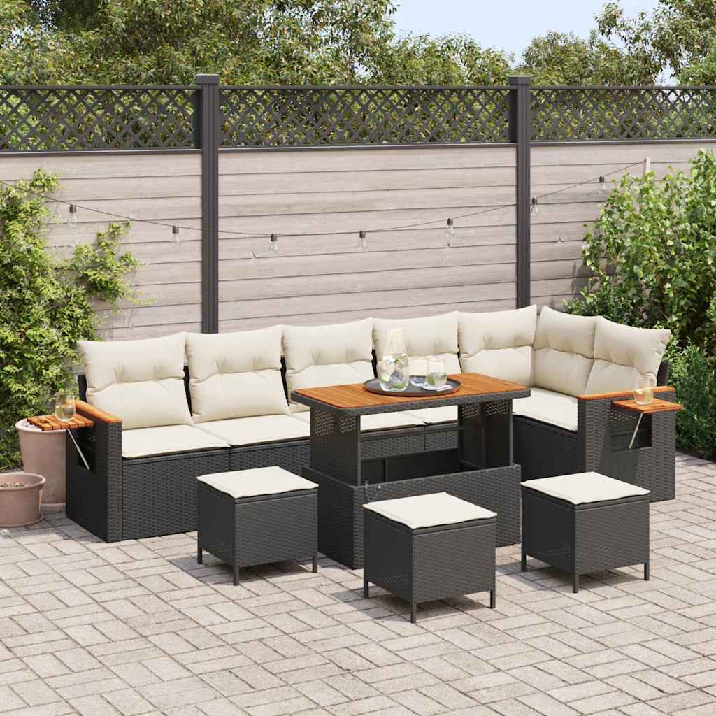 Set Divano da Giardino 12 pcs Nero e Crema polyrattan | homemem39