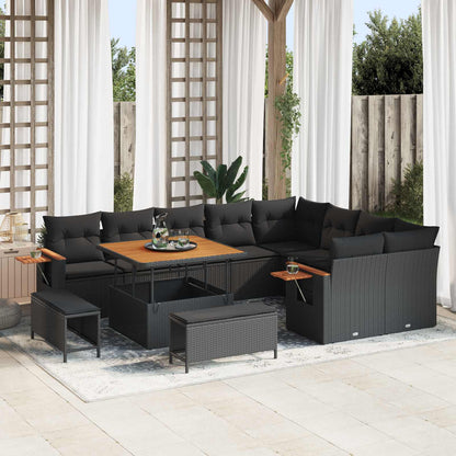 Set Divano da Giardino con cuscino 13 pcs Nero polyrattan | homemem39