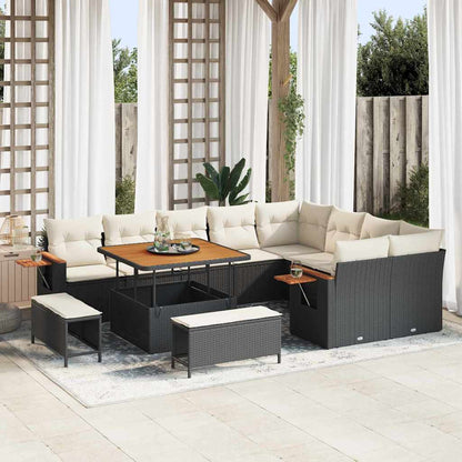 Set Divano da Giardino 13 pcs Nero e Crema polyrattan | homemem39
