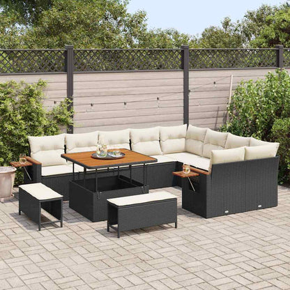 Set Divano da Giardino 13 pcs Nero e Crema polyrattan | homemem39