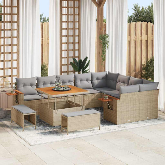 Set Divano da Giardino con cuscino 12 pcs Beige Poly Rattan