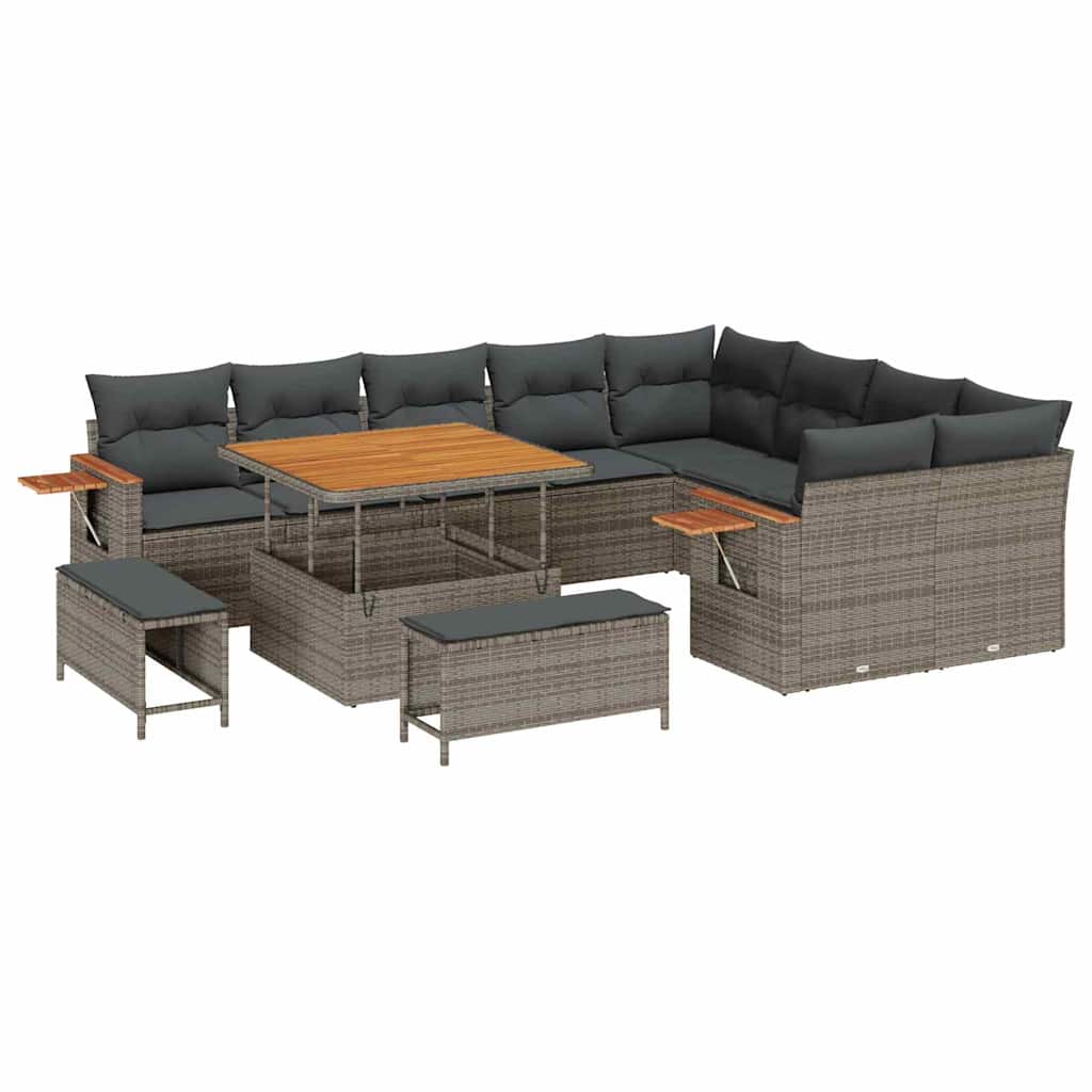 Set Divano da Giardino con cuscino 13 pcs Grigio polyrattan | homemem39