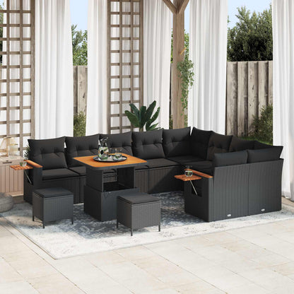 Set Divano da Giardino con cuscino 13 pcs Nero polyrattan