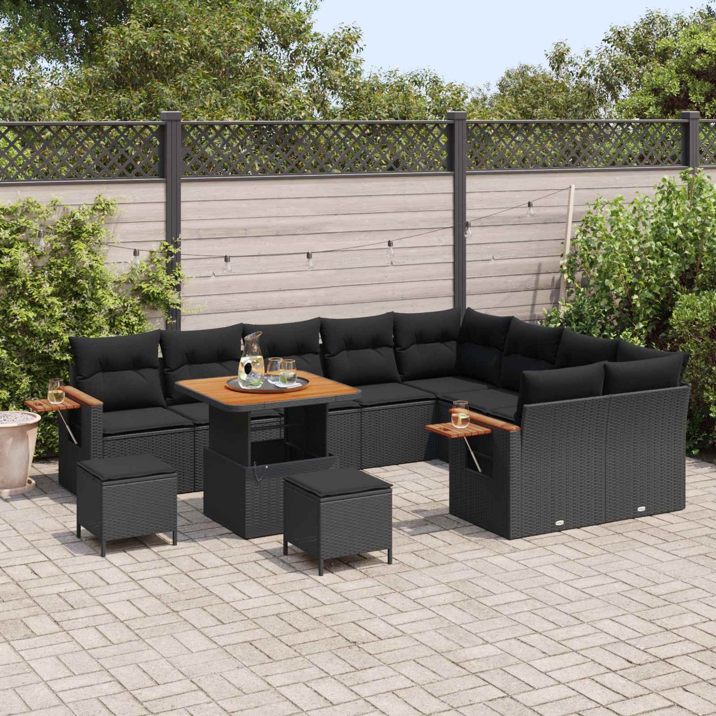 Set Divano da Giardino con cuscino 13 pcs Nero polyrattan