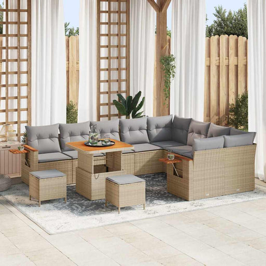 Set Divano da Giardino con cuscino 12 pcs Beige Poly Rattan