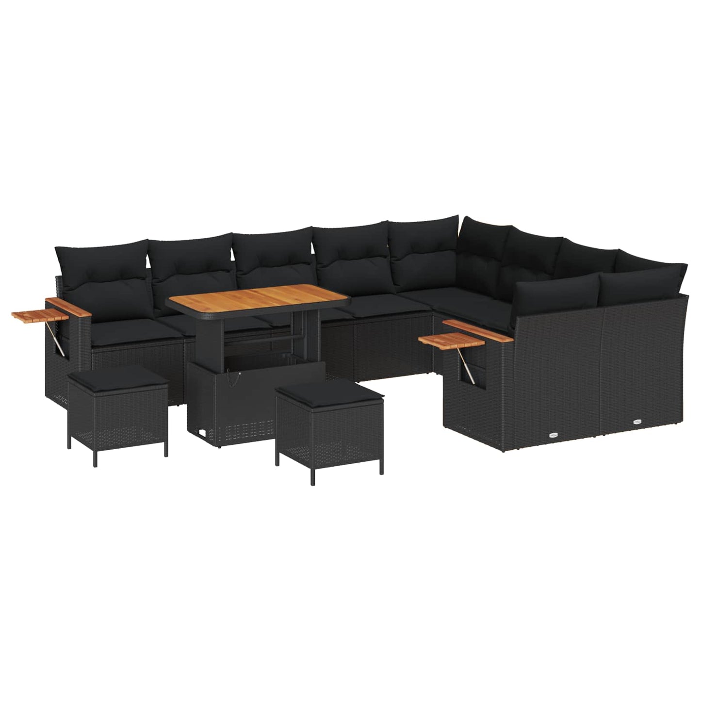 Set Divano da Giardino con cuscino 13 pcs Nero polyrattan | homemem39