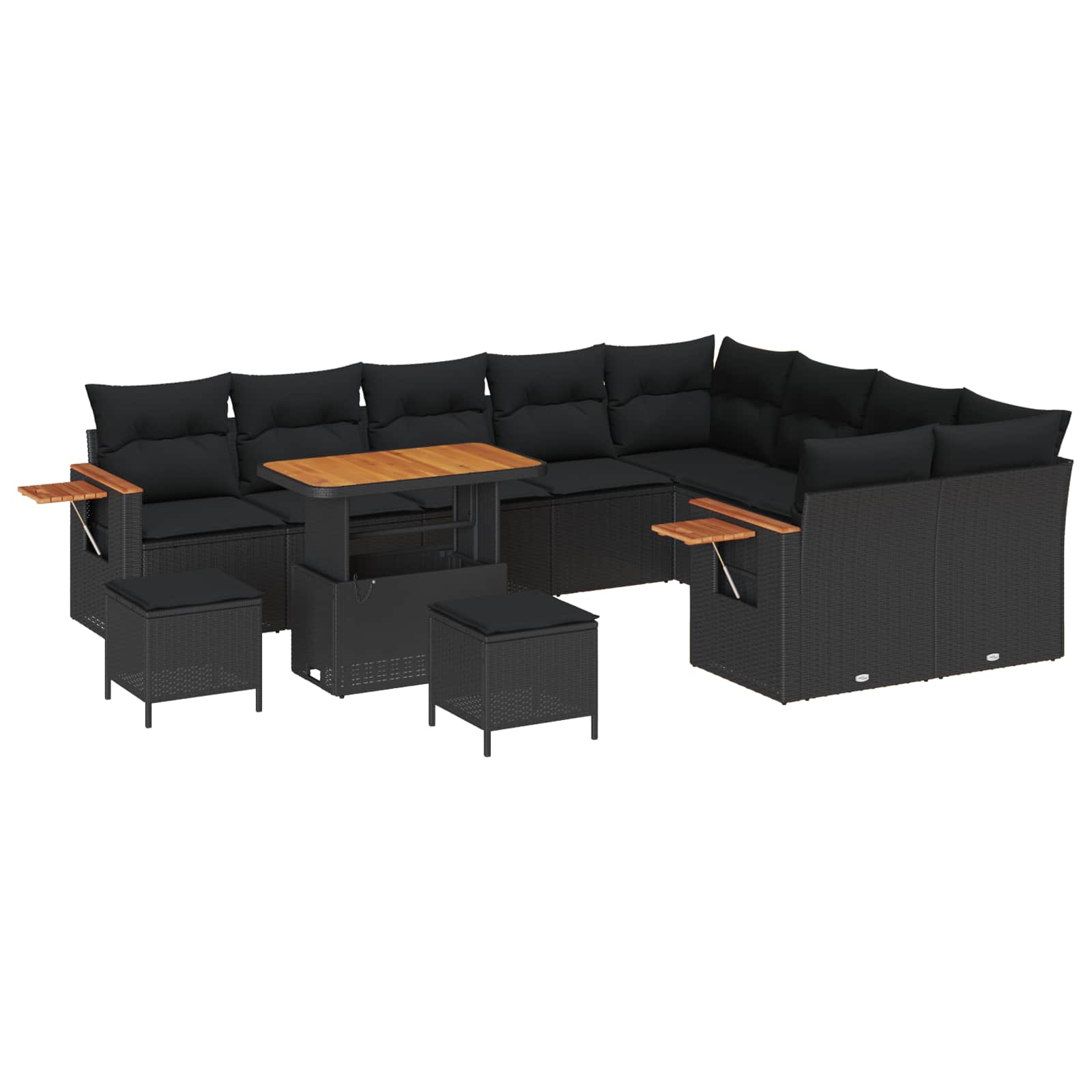 Set Divano da Giardino con cuscino 13 pcs Nero polyrattan | homemem39